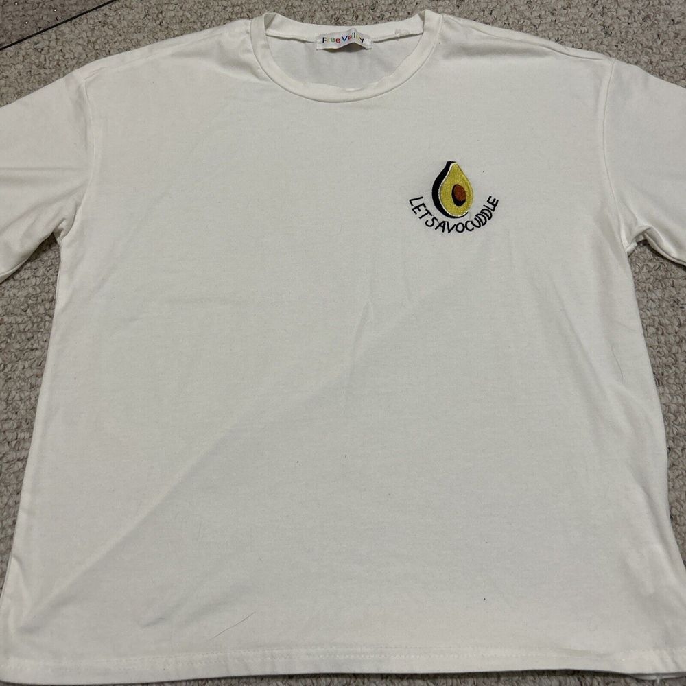 Free Valley Lets Avocuddle White Embroidered‎ Avocado Graphic T-Shirt Tee